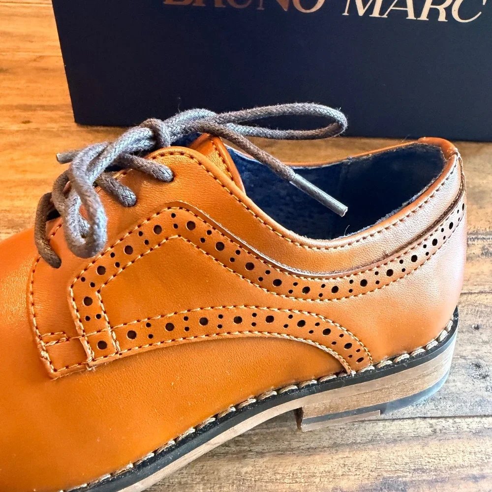Bruno Marc Boys Brown Wingtip Brogue Oxford Dress Shoes Size 1 church formal